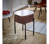 Ancient Mango Wood Bedside Table With Marble Top & Metal Legs