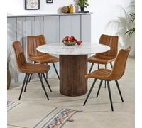 Ancient Mango Wood Dining Table Round With Marble Top