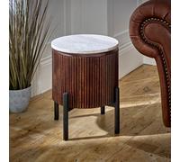 Ancient Mango Wood Side Table With Marble Top & Metal Legs