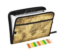 Ancient Map of The World Vintage Expanding File Folder, 13 Pockets Zipper Expandable Document Organizer Accordion Filing Folder for A4 Letter Size Paper/A4