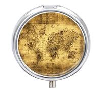 Ancient Map of The World Vintage Iron Pill Box Case Organizer with Internal Separate Plastic Dividers, Travel Small Medicine Bag Holder Carrier Round Container