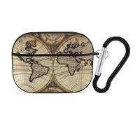 Ancient Map World Globe AirPod Pro Case, Anti Scratch Hard PC Cover with Keychain, AirPod Pro 2nd/1st Case Accessories for Women Men, Black-Style