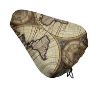 Ancient Map World Globe Bike Seat Cover Waterproof Oxford Fabric, Universal Adjustable Bicycle Saddle Cover with Drawstring Easy Install Protective Rain Dust Covers for Women Men