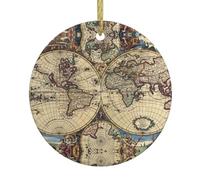 Ancient Map World Globe Christmas Ornament Gifts,Xmas Holiday Ceramic Ornament 2.9 Inch Gifts For Xmas Tree Hanging