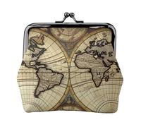 Ancient Map World Globe Coin Purse for Women, Chic PU Leather Mini Change Pouch with Kiss Lock Clasp, Fashion Change Purse Wallets for Coins, Keys, Lipstick, and Earphones
