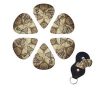 Ancient Map World Globe Guitar Picks 6 Pack 3 Different Thickness Celluloid Guitar Plectrums with Guitar Pick Holder Personalized Guitar Pick for Acoustic Guitar, Electric Guitar, Bass
