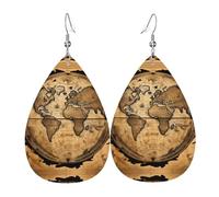 Ancient Map World Globe Leather Earring For Women Teardrop Earrings Trendy Leather Earrings Dangle Jewelry Gifts For Mom Wife Daughters