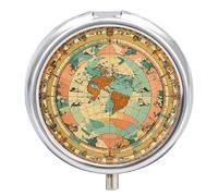 Ancient Map World Globe Pill Box Case 3 Compartment Travel Medicine Pill Organizer 3X A Day Portable Vitamin Organizer with Mirror Small Pillbox for Purse & Pocket Cute Daily Medicine Container Metal