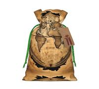 Ancient Map World Globe Print Christmas Bags Holiday Present Drawstring Gift Sacks Birthday Xmas Party Favors