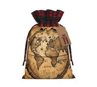 Ancient Map World Globe Print Christmas Drawstring Gift Bags,Gifts Wrapping Bag for Xmas Birthday Holiday Party