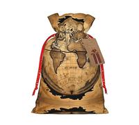 Ancient Map World Globe print Christmas Packing Bag Linen Bags with Drawstring Funny Wedding Present Bag