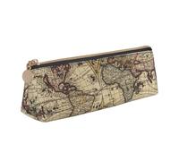 Ancient Map World Globe Print High Capacity Leather Pencil Case 8.3 X 2.2 X2.4in School Travel Makeup Organization
