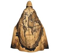 Ancient Map World Globe Print Hooded Cloak Halloween Cosplay Carnival | 190cm Long Witch Wizard Capes Christmas Renaissance Themed Party Unisex