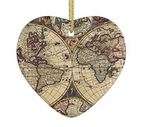 Ancient Map World Globe Print New Ceramic Hanging Heart Christmas Tree Decoration Bauble