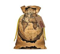 Ancient Map World Globe Print Reusable Gift Bags,Drawstring Gift Bags For Jewelry And Gifts,For Festive Occasions