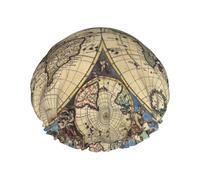 Ancient Map World Globe Print Shower Cap For Women Reusable Double Layer Stylish Soft Bath Cap With Lining Elastic Band