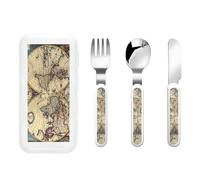 Ancient Map World Globe Print Stainless Knife Fork Spoon 3-Piece Set,Flatware Cutlery Set with Storage Case