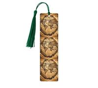 Ancient Map World Globe Print Wooden Bookmarks with Tassels, Wood Book Markers for Book Lovers, Teachers & Present