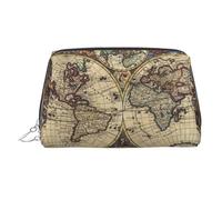 Ancient Map World Globe Printed Beauty Pouch, Large Makeup Holder with Built-in Sponge Protection for Home and Trip