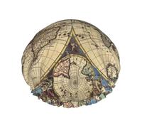 Ancient Map World Globe Printed Double-Layer Shower Cap, Reusable Shower Cap, Suitable For Various Hair Lengths