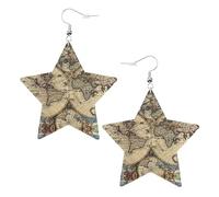 Ancient Map World Globe Printed Leather Pierced Earring Set, 1 Pair Lightweight Bohemian Earrings Birthday Party Jewelry Gifts For Women