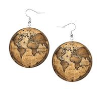 Ancient Map World Globe Printed Piercing Earrings Set For Women, 1 Pair Trendy Faux Leather Earrings Birthday Xmas Jewelry Gifts For Women