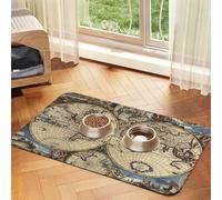 Ancient Map World Globe Printing Feeding Mat For Dogs Cats Pet Absorbent Leather Tablecloth 23.62in*15.75in Cat Dog