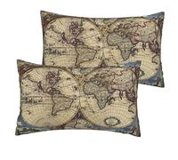 Ancient Map World Globe Printing Simple Opulence Imitation Linen Pillowcase 2 Sets Of Soft And Durable 12''X20'' For Sofa Bed