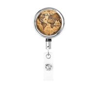 Ancient Map World Globe Retractable Id Badge Holder Badge Reels with Clip Cute Name Card Holder for Office Worker Doctor Nurse Teacher