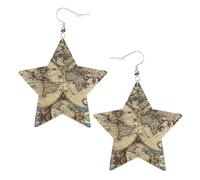Ancient Map World Globe Statement Earrings for Women, Star Drop Earrings, Elegant Dangle Jewelry for Formal Gatherings