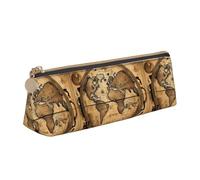 Ancient Map World Globe Triangle Leather Case Multi Functional Cosmetic Bag Portable Makeup and Stationery Storage Bag