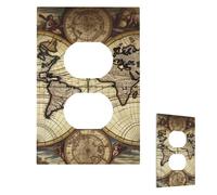 Ancient Map World Globe Wall Plate Cover Modern Decorative 1 Gang Light Switch Cover Unbreakable Receptacle Outlet Covers For Living Room Bedroom Home Decor Duplex