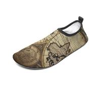 Ancient Map World Globe Water Shoes for Men Women, Lightweight Stretch Swim Shoes with Anti-Slip Rubber Sole, Quick-Dry Aqua Socks for Pool, Beach, Surfing, Style, 14 Women/14 Men