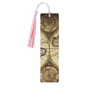 Ancient Map World Globe Wooden Bookmarks for Book Lovers, Handmade DIY Book Mark with Colorful Tassels Double-Sided Printed Page Markers Artistic Book Accessories Gift for Women Men