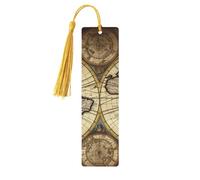 Ancient Map World Globe Wooden Bookmarks for Book Lovers, Handmade DIY Book Mark with Colorful Tassels Double-Sided Printed Page Markers Artistic Book Accessories Gift for Women Men