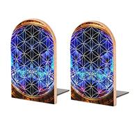 Ancient Mayan Calendar Purple Gold Pattern Flower of Life Book Shelf Holder, Bookends Book Stand for School Home Office Desks Library Books Movies DVDs Files Magazines M