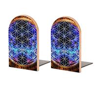 Ancient Mayan Calendar Purple Gold Pattern Flower of Life Book Shelf Holder, Bookends Book Stand for School Home Office Desks Library Books Movies DVDs Files Magazines S