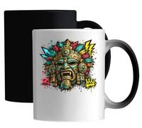 Ancient Mesoamerican Warrior Mask Ceramic Magic Mug White