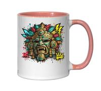 Ancient Mesoamerican Warrior Mask Ceramic Tea Coffee Mug Pink