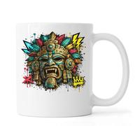 Ancient Mesoamerican Warrior Mask Ceramic Tea Coffee Mug White