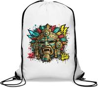 Ancient Mesoamerican Warrior Mask Gym Sack Casual Drawstring Bag White
