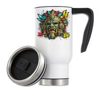 Ancient Mesoamerican Warrior Mask Vacuum Insulated Thermal Travel Coffee Mug 480ml White