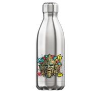 Ancient Mesoamerican Warrior Mask Vacuum Insulated Thermal Water Bottle Silver