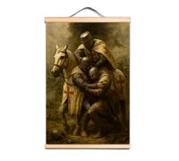 Ancient Military Wall Art Tapestry Decorative Banner Flag, Armor Warrior Charging Into Battle Posters and Prints CanvasScroll Painting Knights Templar Picture Wall Hanging Mural,50X70 CM
