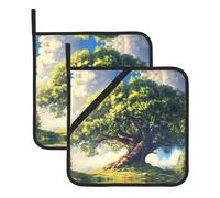 Ancient Oak Trees Towering Prints Square Heat-Proof Pot Holders (Set of Two) 8x8 in : Quality Fabrics, Anti-Scalding and Easy to Clean