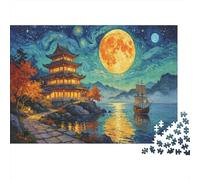 Ancient Pagoda Autumn Lake 1000 Piece Jigsaw Puzzle Paper Puzzle Game for Adults Night View Relaxing 38x26cm/1000pcs