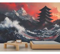 Ancient Pagoda Mural Landscape Wallpaper Oriental Ambiance Wall Mural Panoramic Office Reception Studio Backdrop Custom Photo Wallpaper (Non-self-Adhesive)