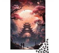 Ancient Pagoda Sakura Landscape 1000 Piece Jigsaw Puzzle for Adults Paper Night View Puzzle Game for Family Relaxation Focus Home Decor Gift 52x38cm/1000pcs