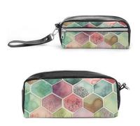 Ancient Pattern Style Pencil Case Large Capacity Leather Pencil Pouch with Zipper, Portable Small Makeup Bag, Office Supplies Organizer for Women Men