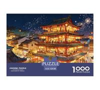 Ancient Pavilion Jigsaw Puzzles Puzzles for Adults Kids. 1000 Piece Festival Lanterns & Crowd Great Gifts Challenge Toy Educational Game Home Decoration for Educational Games Gifts 52x38cm/1000pcs